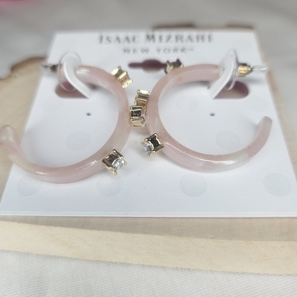 Isaac Mizrahi Jewelry - Isaac Mizrahi Rhinestone And Pink Cow Print Acrylic Hoop Earrings NWT Retail $40